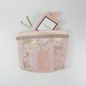 Make Up Bag Pink Velvet Patchwork Zipper Pouch NWT